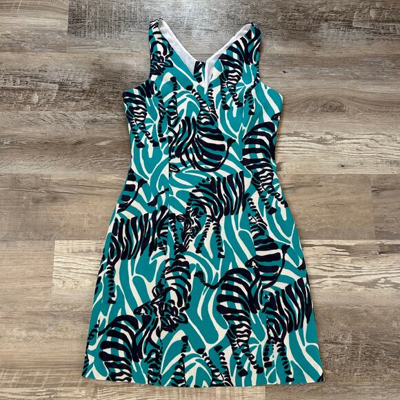 Lilly Pulitzer Dress Teal Zebra Print Sleeveless Mini A-Line Party Vibe XS - Picture 1 of 7